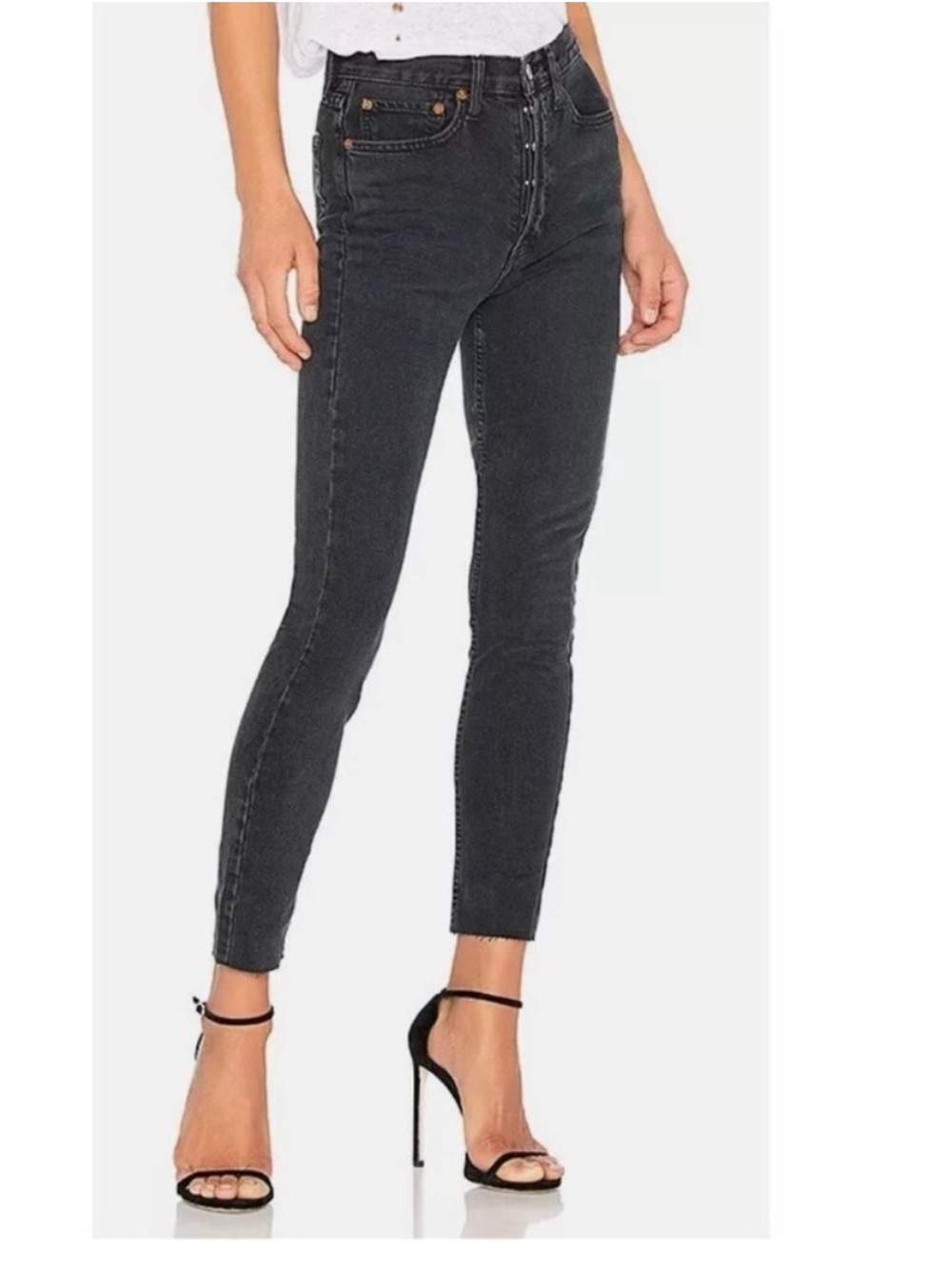 Re/Done High-Rise Skinny Jeans in Washed Black Size 26